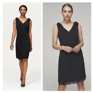 NWT Karl Lagerfeld Paris Bow Shoulder Lace Hem Dress in Black